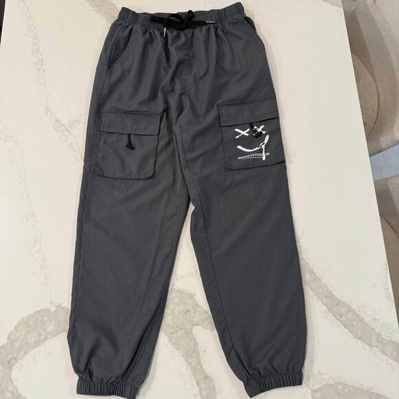 SHEIN Other - SHEIN Casual Smile Printed Drawstring Cargo Jogger Pants Mens Large Gray Utility